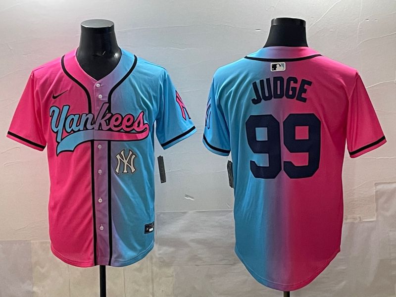 Men New York Yankees 99 Judge Blue pink Game 2025 Nike MLB Jersey style 0011
